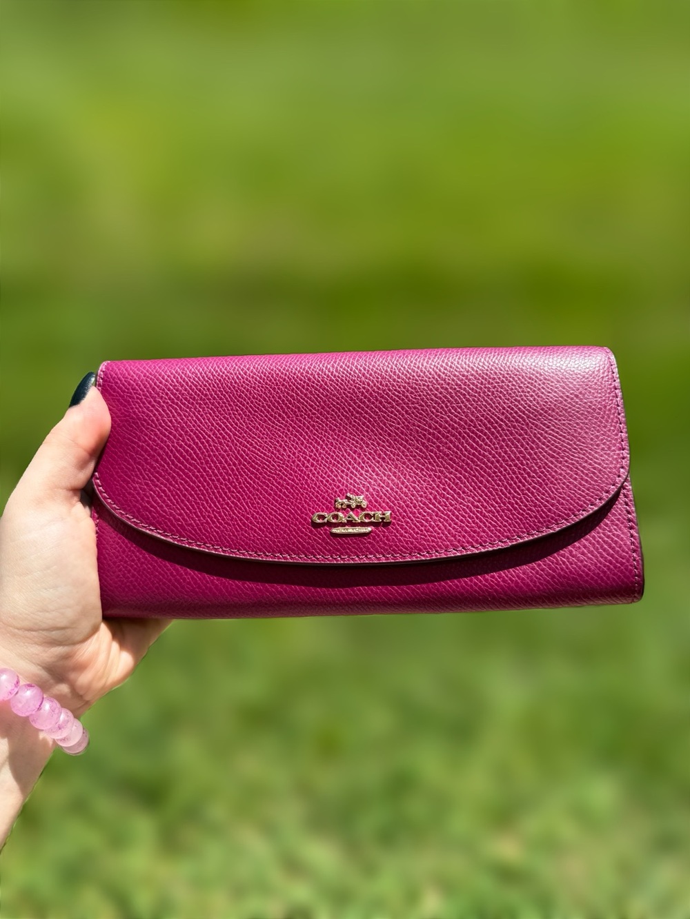 Coach Signature Pebbled Leather Wallet in Magenta